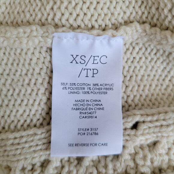 CAbi Cable Knit Sweater Cream Lace Up Mixed Media Cotton 3157 Women XS - Picture 12 of 13